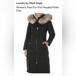 Laundry by Shelli Segal Women's Black Puffer Coat with Faux-Fur Hood